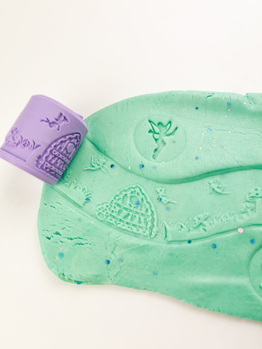 Purple Fairy Eco Playdough roller with blue fairy sensory dough. Play tools and accessory