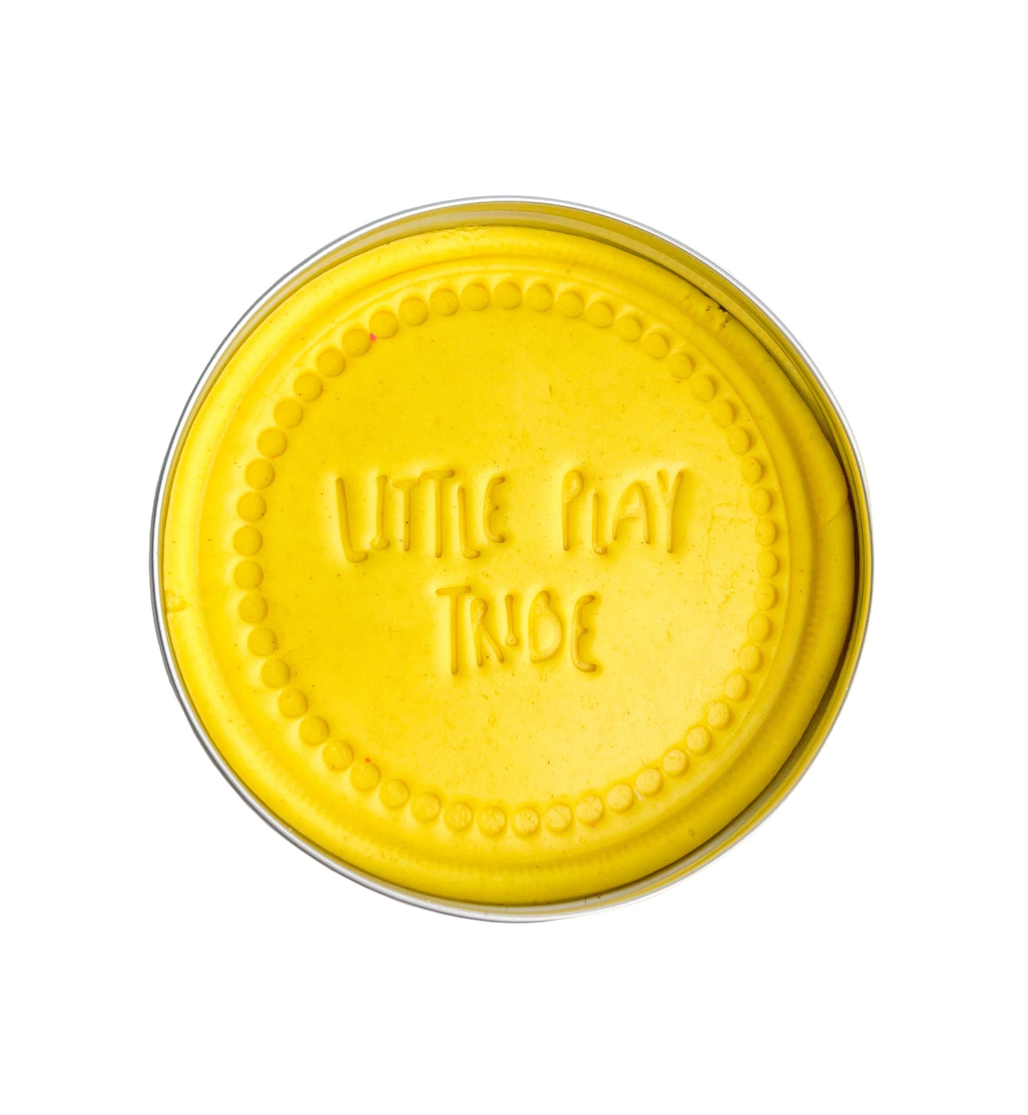 200g tin with lemon zest scented sensory yellow Playdough stamped Little Play Tribe