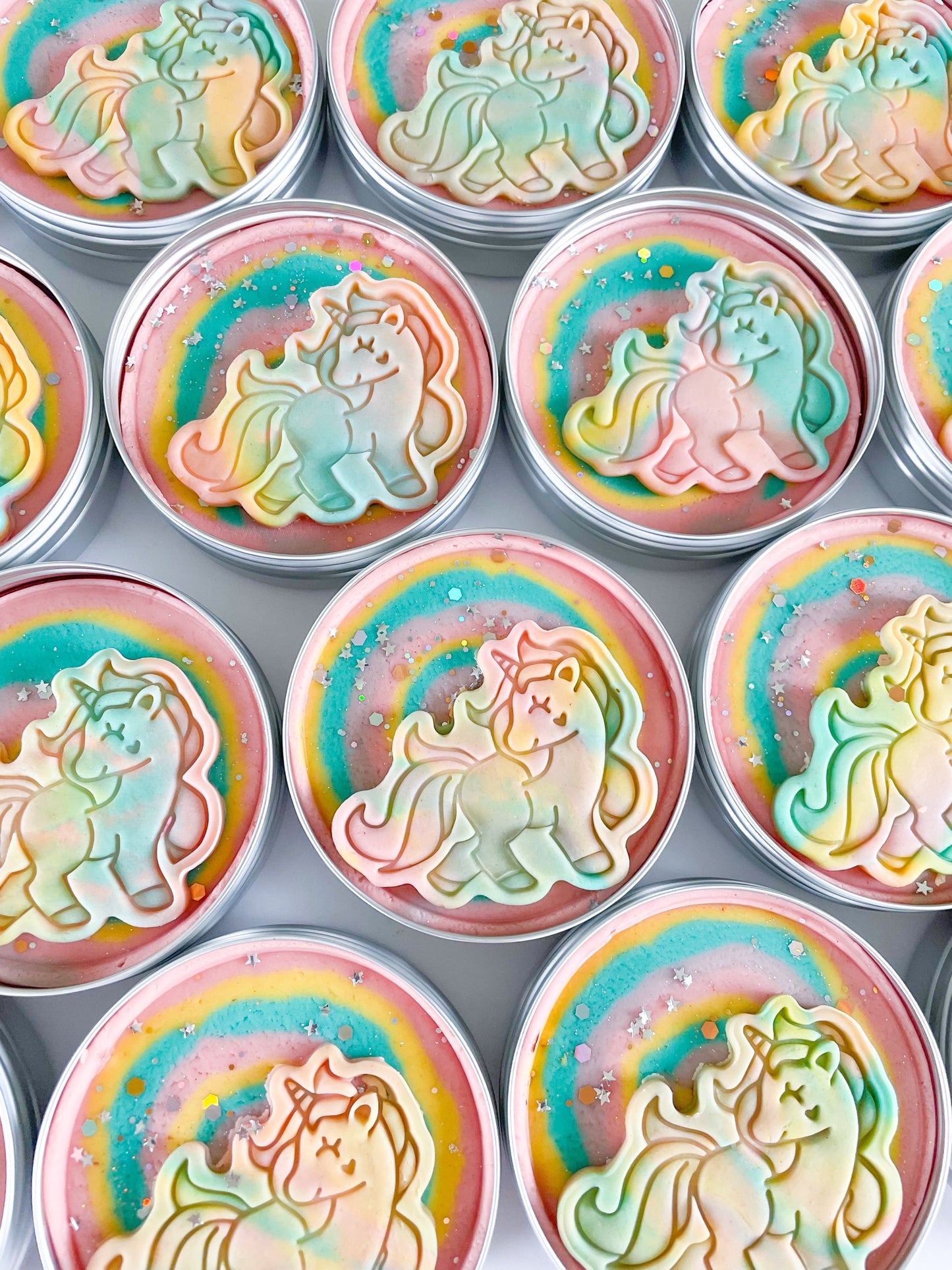 Rainbow Unicorn themed Party Bag Filler Playdough Tin