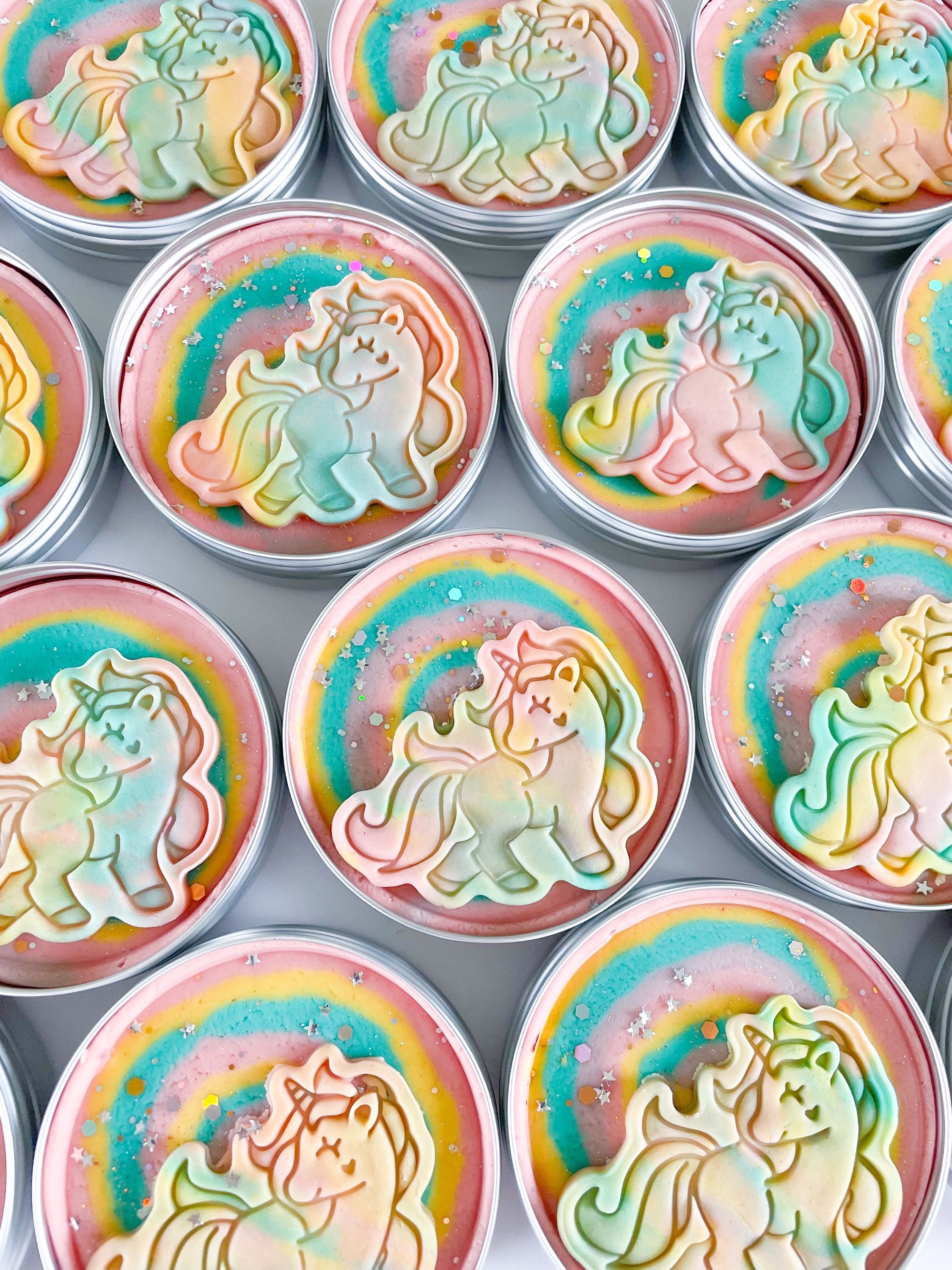 Rainbow Unicorn themed Party Bag Filler Playdough Tin